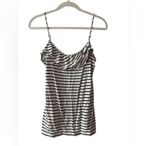 Ann Taylor LOFT Women's Size Medium White Black Striped Camisole Ruffled